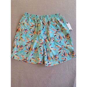 Coast Volley Swim Trunks Mens Large Turquoise Tropical Leaf Print Mesh Lined